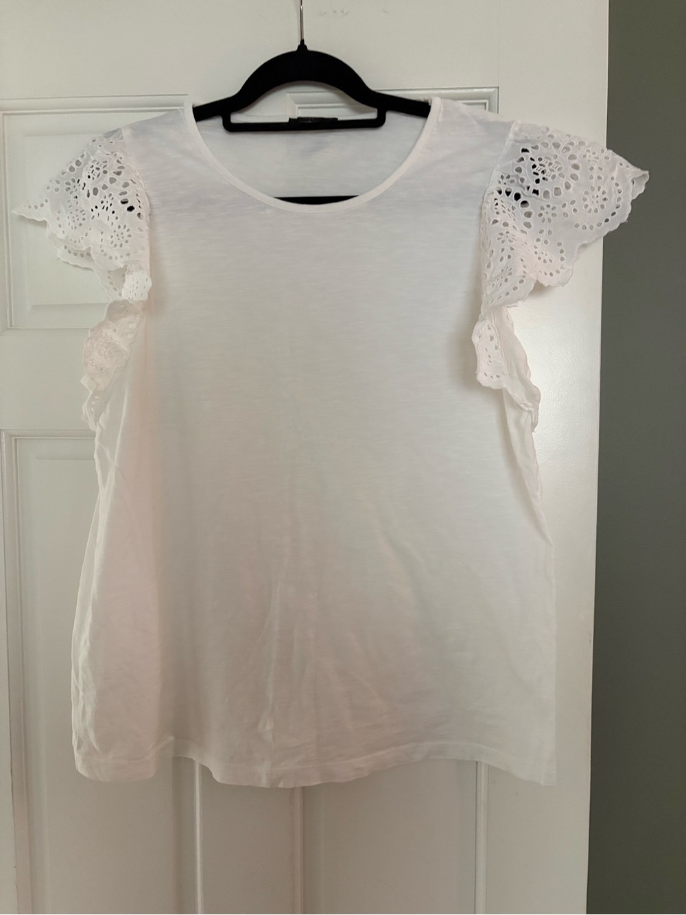 J. Crew White Eyelet Flutter Sleeve Tee